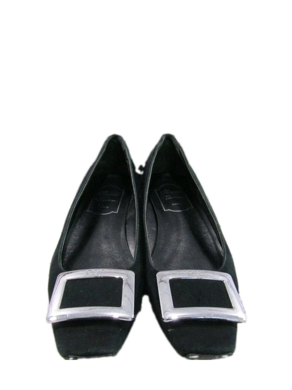 Roger Vivier Women's Black Suede Buckle Flats Size EU 38 Made in Italy